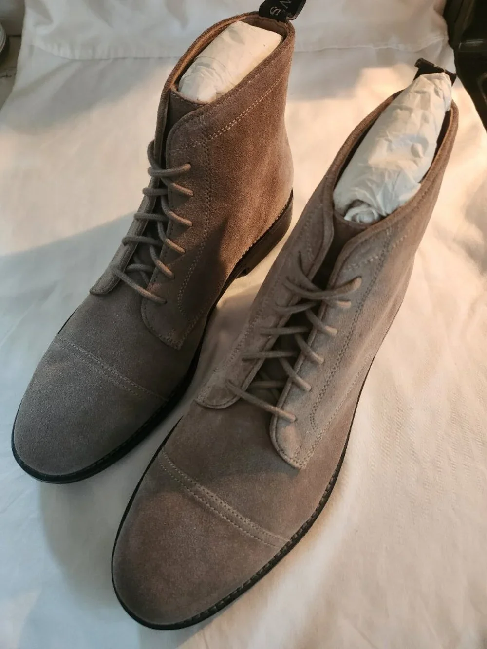 AllSaints Harland Suede Cap Toe Boots - Taupe / Brown - Mens EU 43 / US 10 NEW